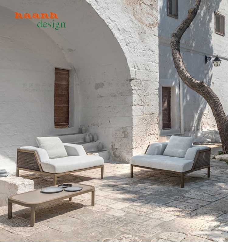 Sofa gỗ Teak kết hợp mây ngoài trời