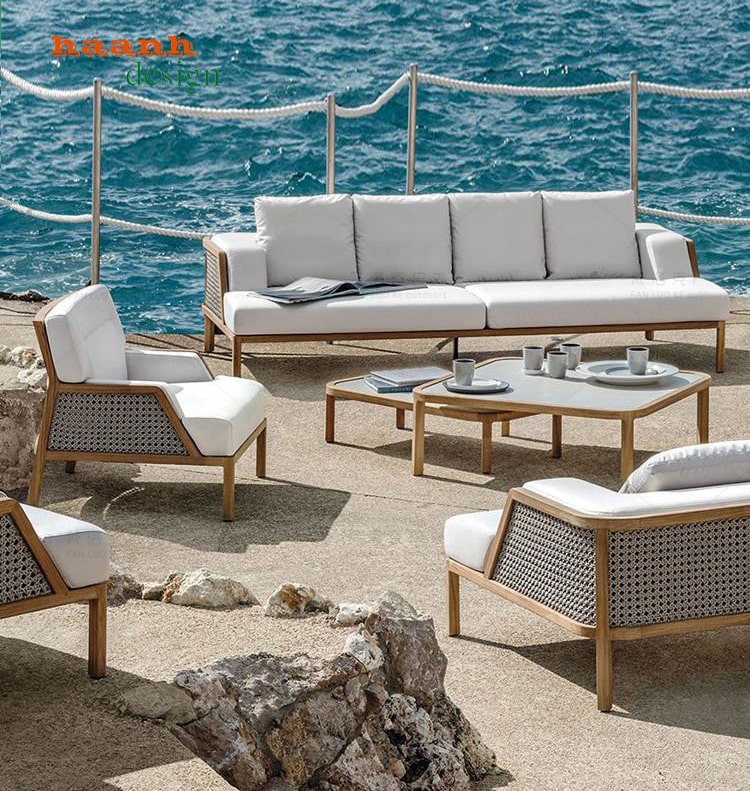Sofa gỗ Teak kết hợp mây ngoài trời SNT 003