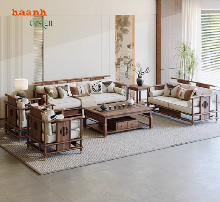 Sofa phòng khách gỗ óc chó