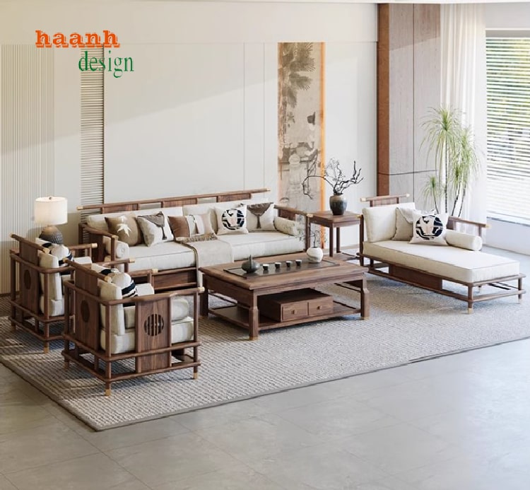 Sofa phòng khách gỗ óc chó