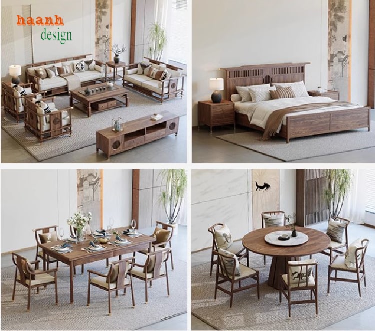 Sofa phòng khách gỗ óc chó