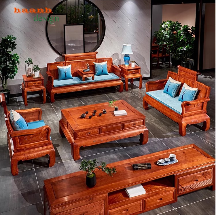 Bàn ghế gỗ phòng khách giả cổ