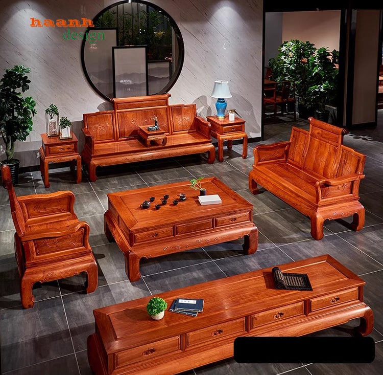 Bàn ghế gỗ phòng khách giả cổ