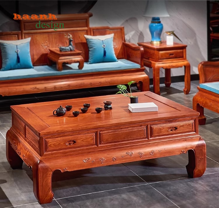 Bàn ghế gỗ phòng khách giả cổ