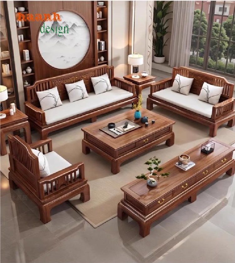 Bàn ghế phòng khách gỗ tự nhiên-Vẻ đẹp trường tồn-BGC 014