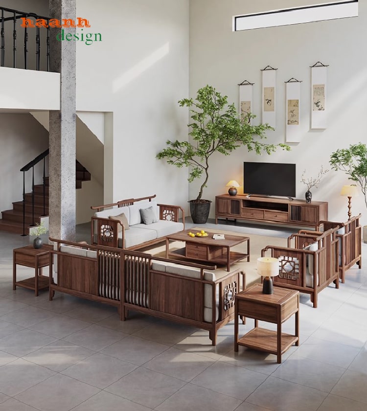 Khám phá mẫu sofa gỗ óc chó đẹp, bền, chuẩn phong cách Á Đông-BGC 016
