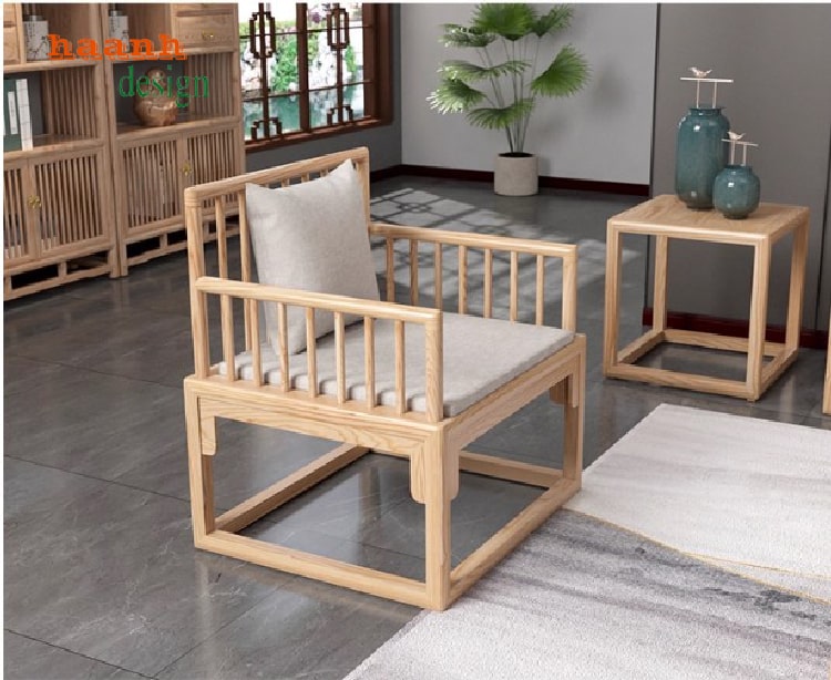 Không gian phòng khách hiện đại với sofa gỗ sồi Nga