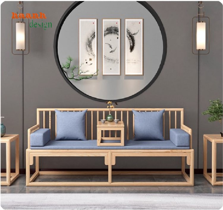 Chi tiết tay vịn sofa gỗ sồi được phủ sơn PU bóng mịn
