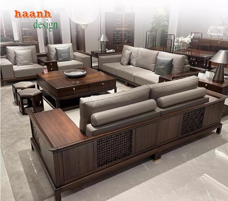Chọn sofa gỗ óc chó cho phòng khách hiện đại-FSH 012