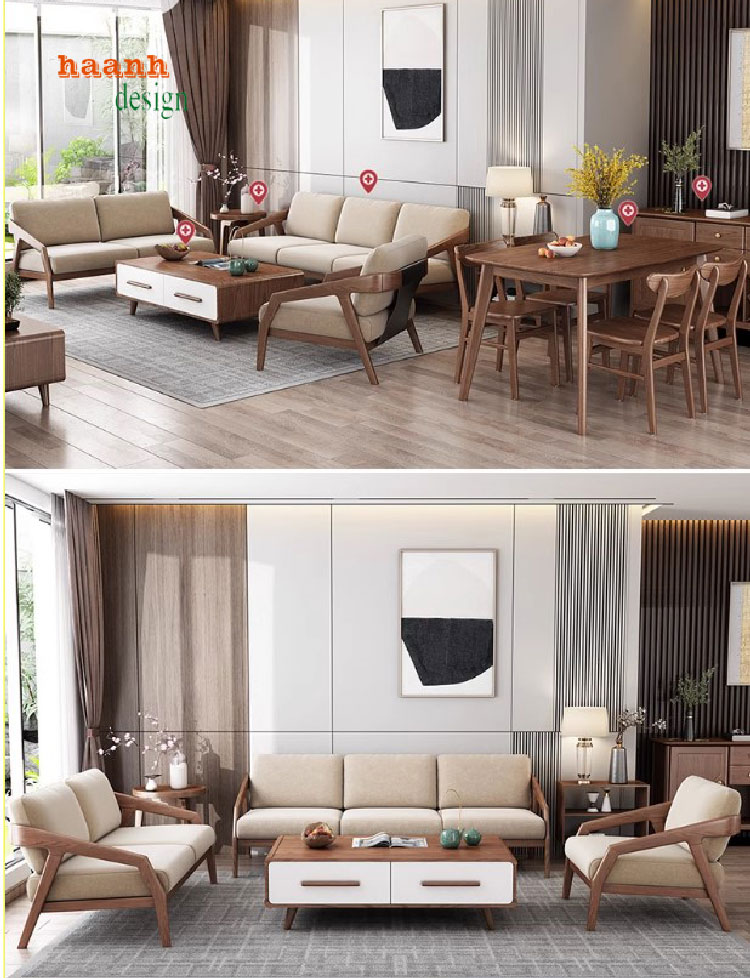 bàn ghế sofa gỗ phòng khách hiện đại