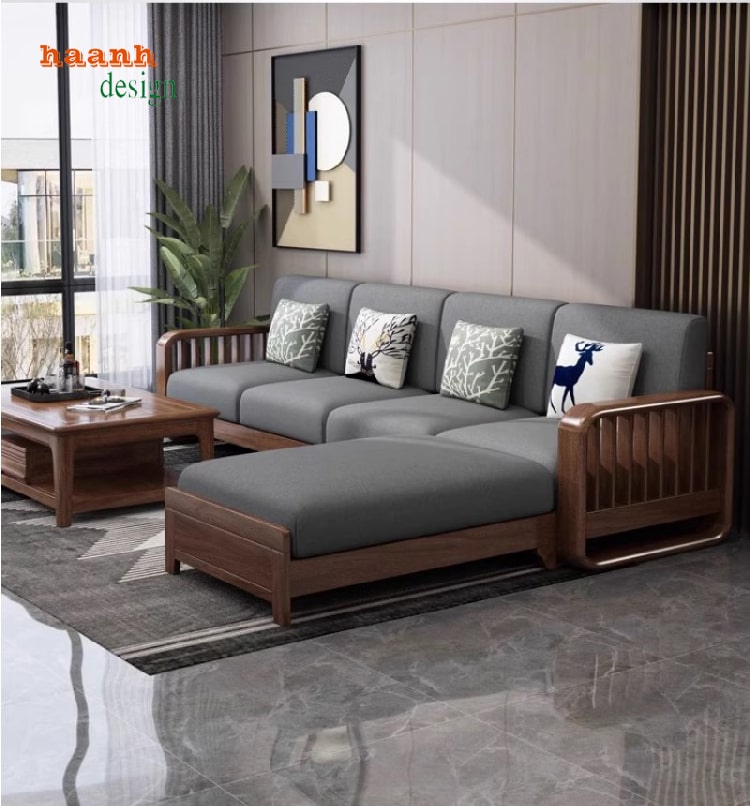 thiết kế sofa phòng khách gỗ hiện đại vân gỗ tự nhiên