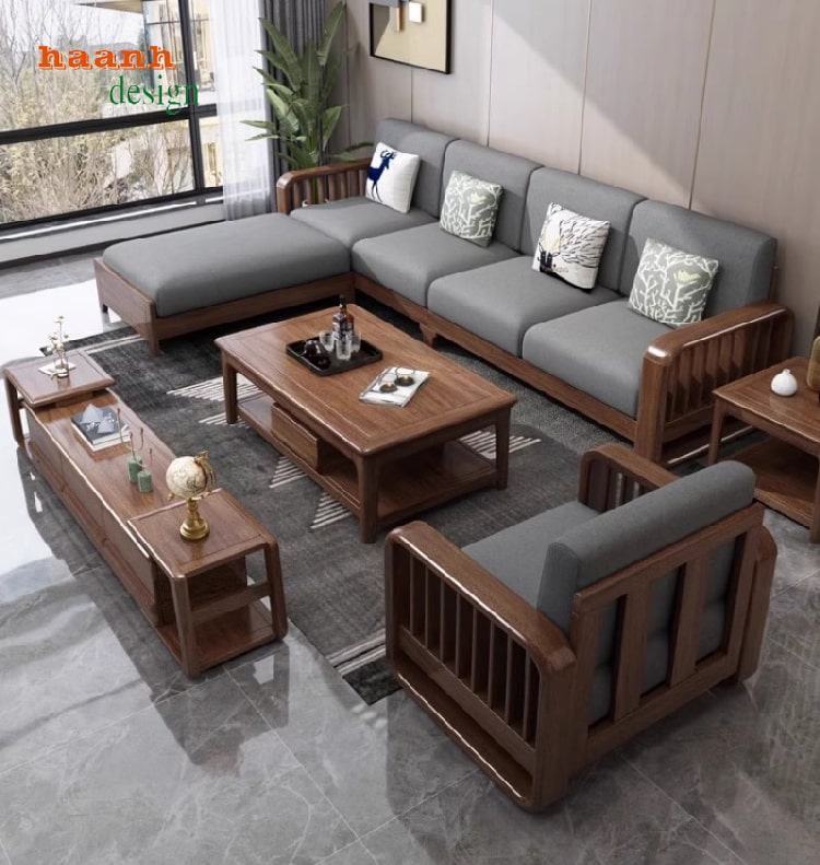 đệm sofa phòng khách gỗ vải Hàn Quốc mút Việt Nhật cao cấp