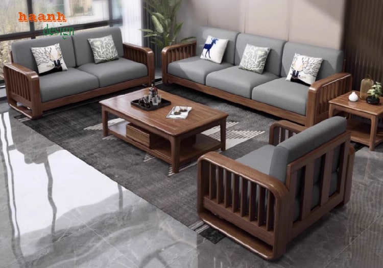thiết kế sofa phòng khách gỗ theo yêu cầu