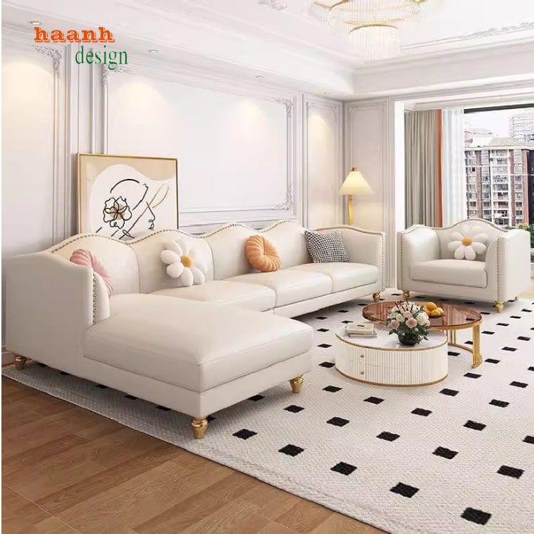 Ghế sofa phòng khách cao cấp gỗ sồi tự nhiên,giả da Hàn Quốc-SFN 013