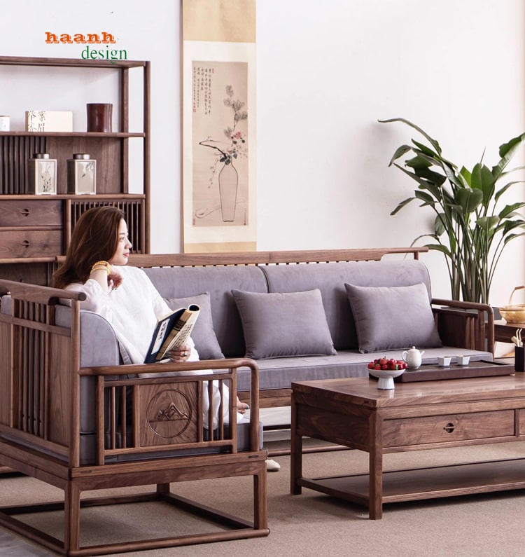 Sofa phòng khách gỗ óc chó tự nhiên