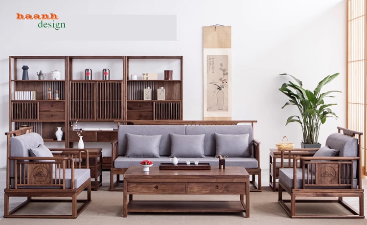 Sofa phòng khách gỗ óc chó tự nhiên