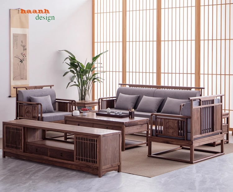 Sofa phòng khách gỗ óc chó tự nhiên