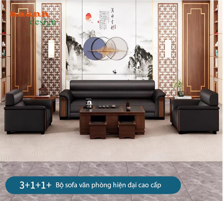 sofa văn phòng khung gỗ sồi lò xo thép