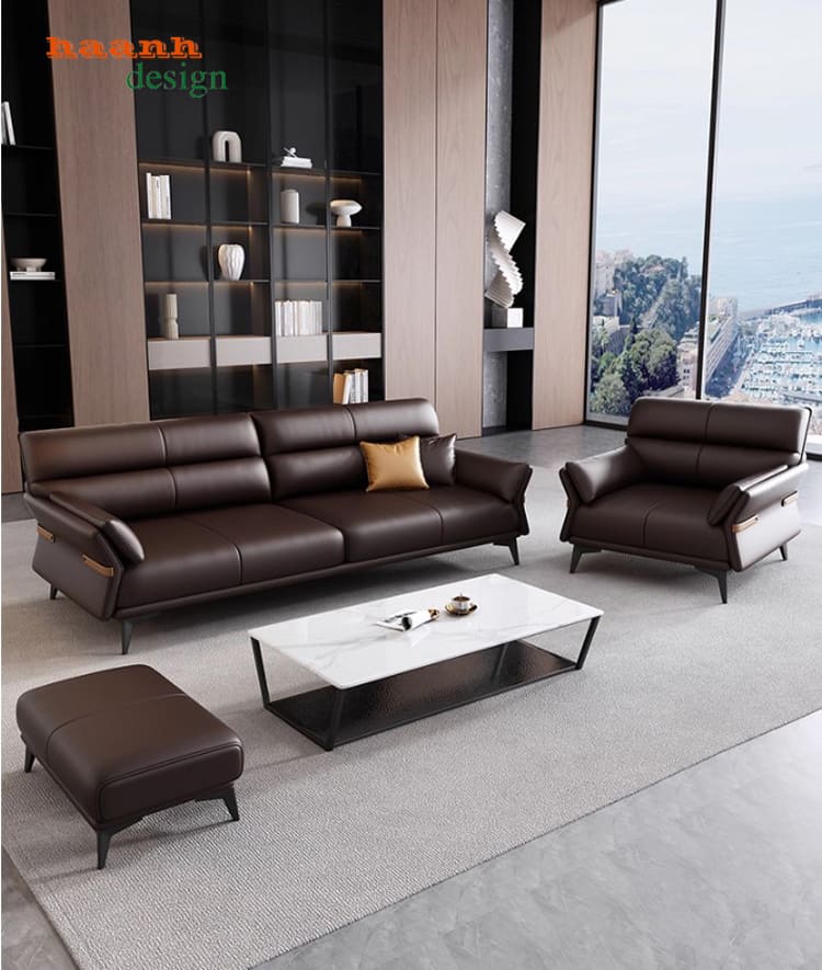 chất liệu gỗ sồi và da Hàn Quốc của ghế sofa văn phòng