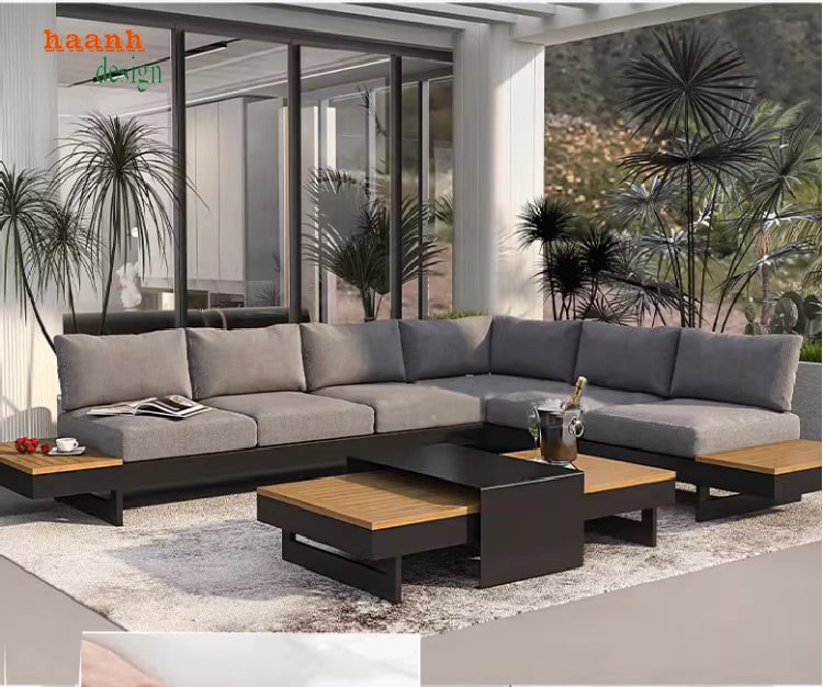 Sofa ngoài trời bền đẹp – Kết hợp gỗ Teak tự nhiên & khung sắt-SST 009