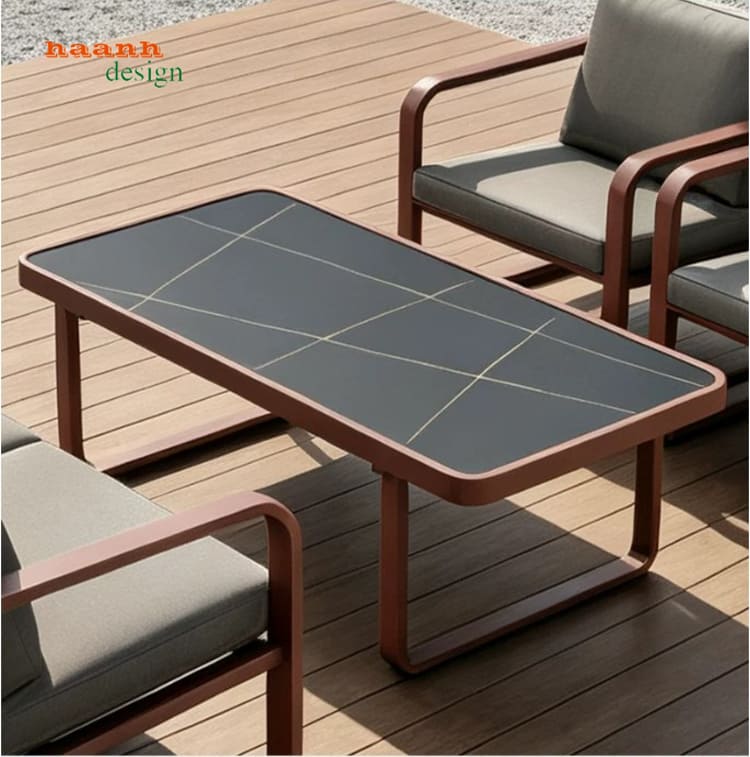 SST 010 - chi tiết mặt bàn tối màu Chi tiết mặt bàn của bộ sofa sắt ngoài trời SST 010