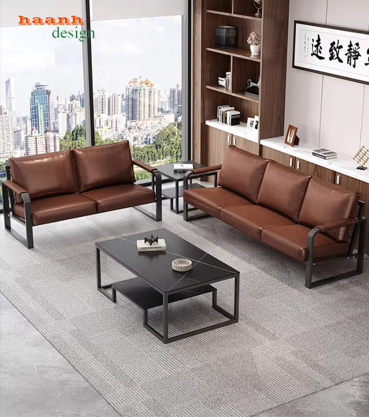 bàn ghế sofa sắt đệm giả da Hàn Quốc