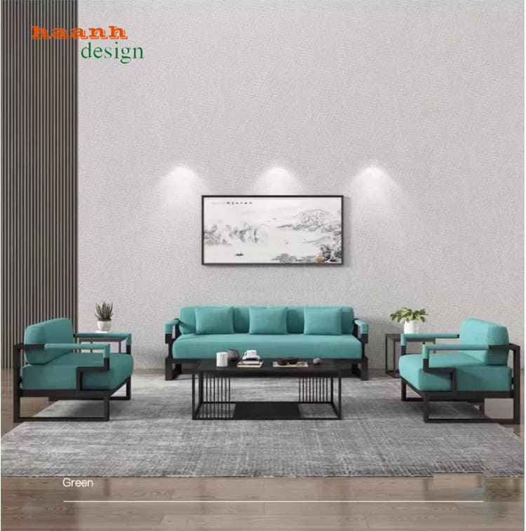 bàn ghế sofa sắt phòng khách đệm xám hiện đại