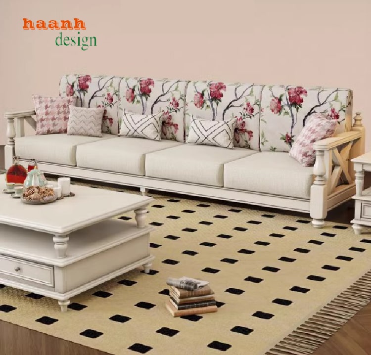 sofa gỗ tân cổ điển phòng khách