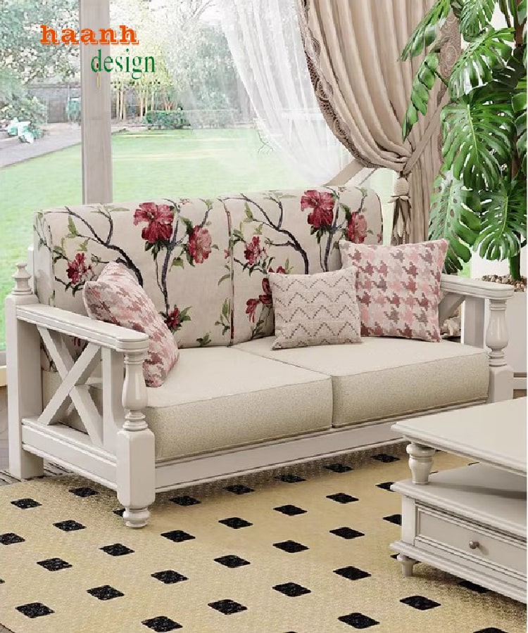 sofa gỗ tân cổ điển phòng khách