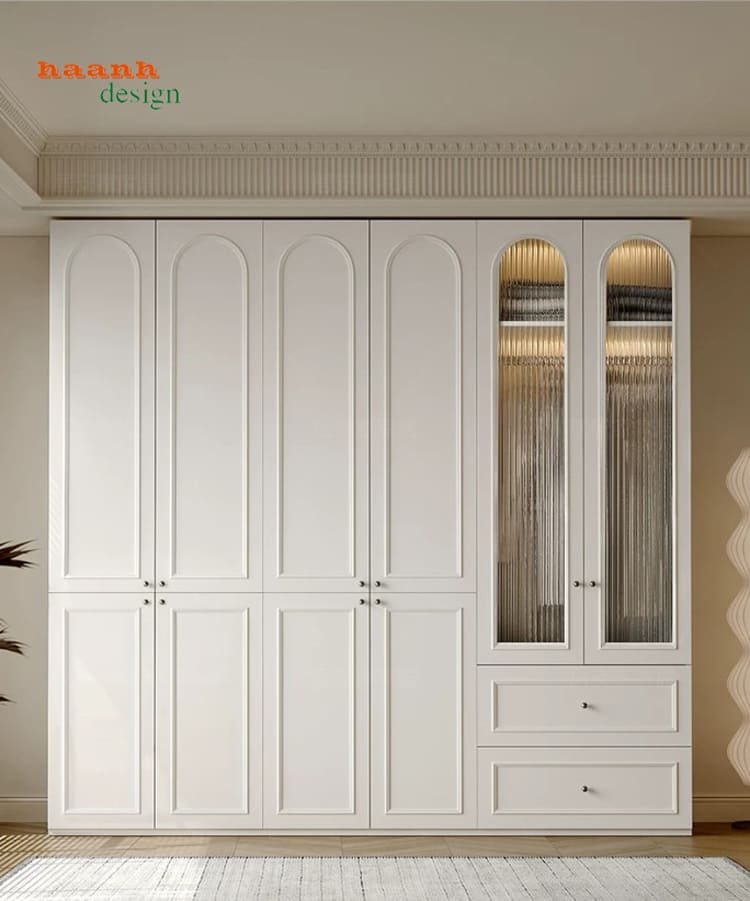 TAT 011 phương án cánh kính Tủ quần áo tân cổ điển kết hợp hai cánh kính