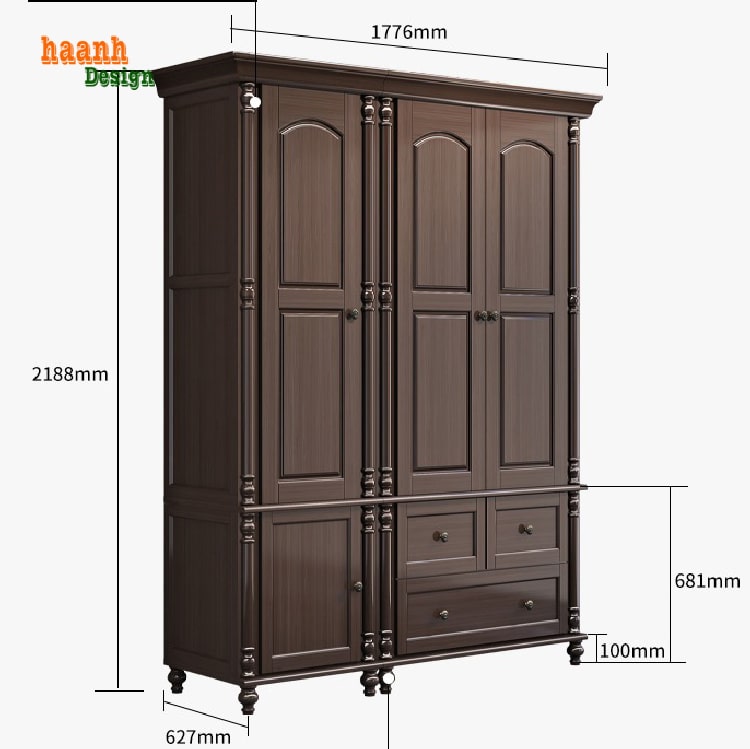 Tủ Quần Áo Gỗ Tân Cổ Điển