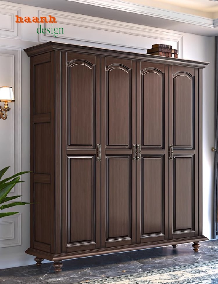 Không gian phòng ngủ đẳng cấp với tủ quần áo tân cổ điển gỗ sồi