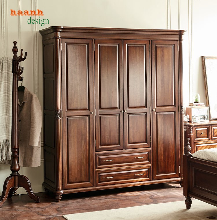 tủ quần áo tân cổ điển gỗ tự nhiên
