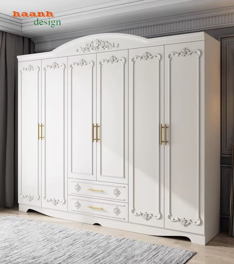 Mẫu tủ quần áo tân cổ điển gỗ sồi tự nhiên