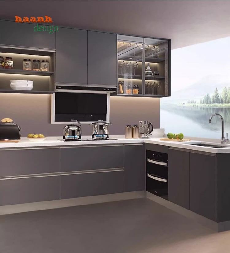 bếp gỗ công nghiệp hiện đại sang trọng