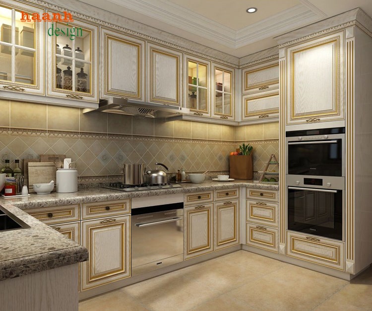 tủ bếp gỗ tự nhiên hiện đại