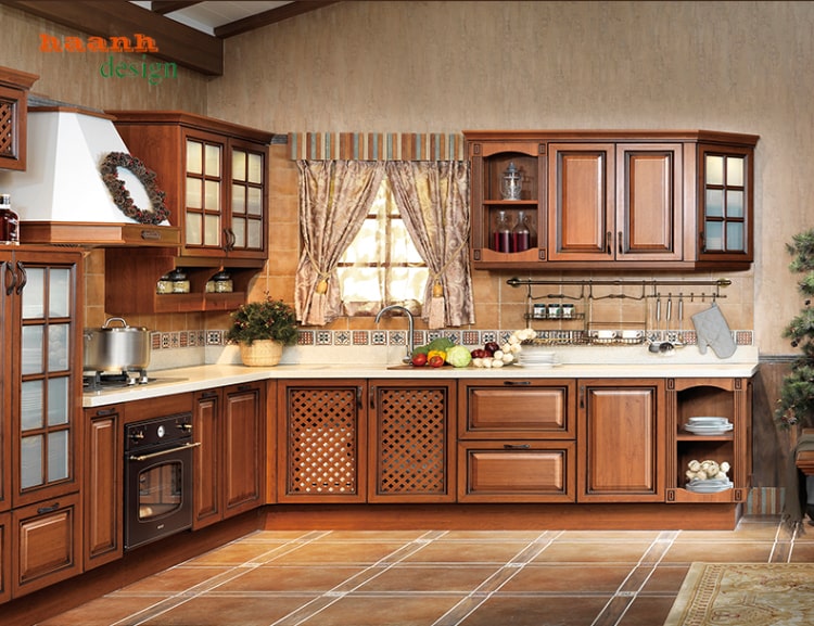 Tủ bếp gỗ tự nhiên hiện đại