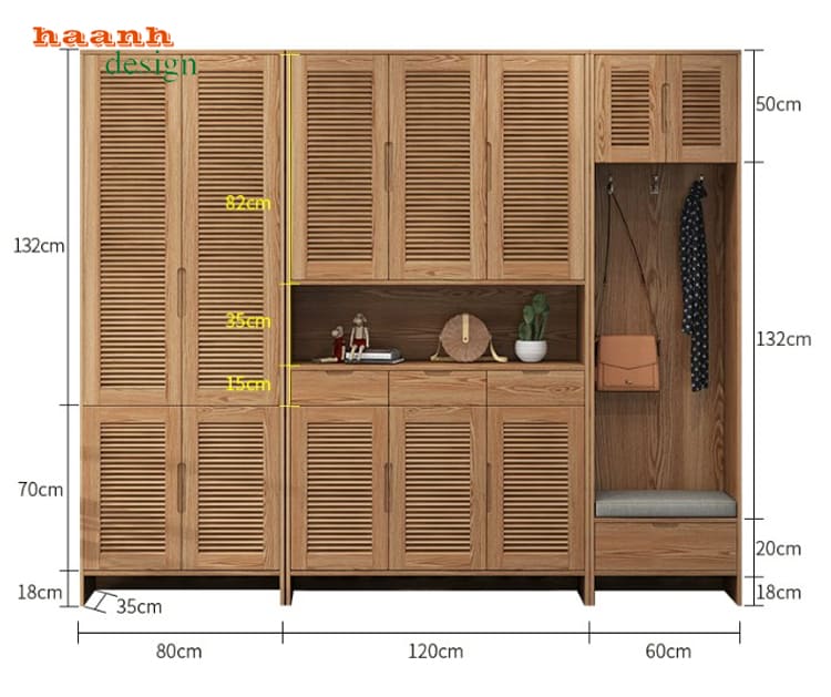 Kích thước tham khảo TGH 014 Bản vẽ kích thước tủ giày dép gỗ tự nhiên TGH 014