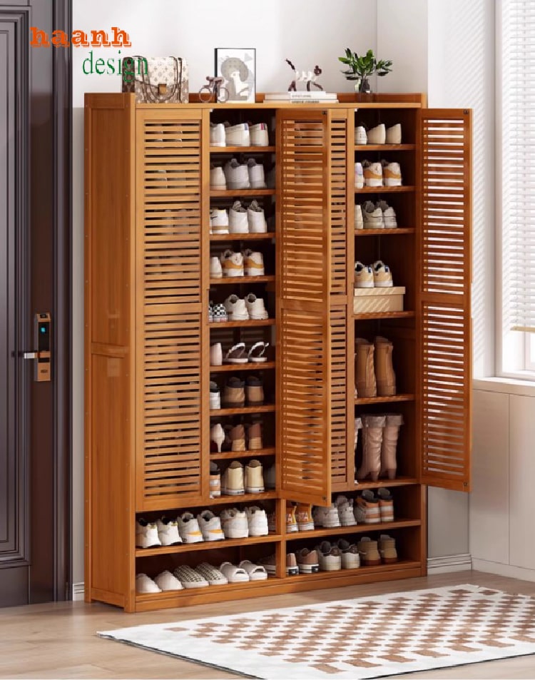Mẫu tủ giày gỗ tự nhiên đẹp hiện đại tiện ích