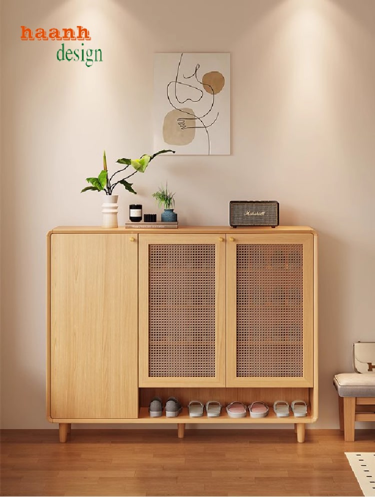 Tủ để giày dép bằng gỗ thiết kế hiện đại trong không gian sống