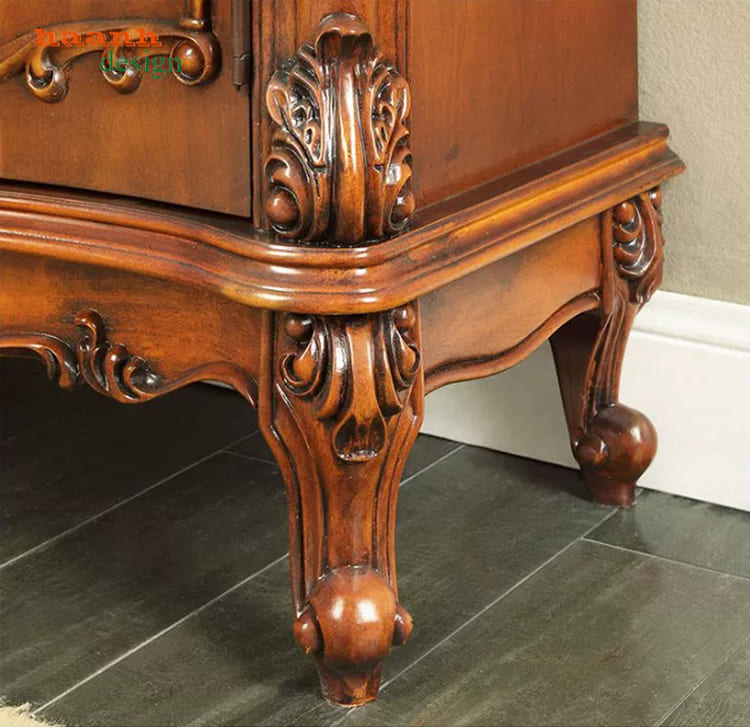 Chi tiết chân tủ và hoa văn TGT 006 Chi tiết chân cong và hoa văn tủ giày TGT 006