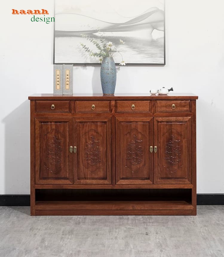 Tủ giầy dép gỗ tự nhiên giả cổ chạm hoa văn - TGG 007