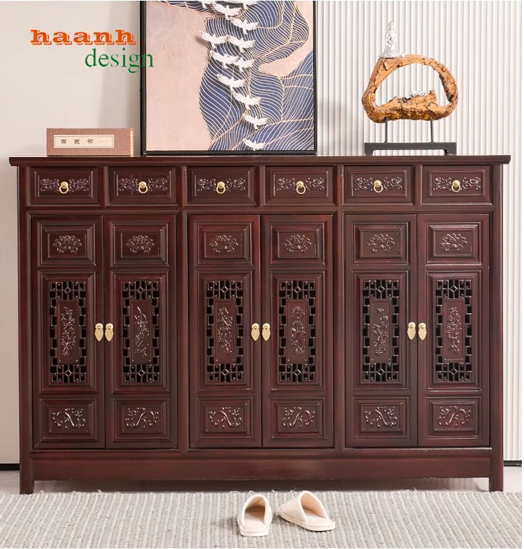Tủ giày dép gỗ tự nhiên giả cổ