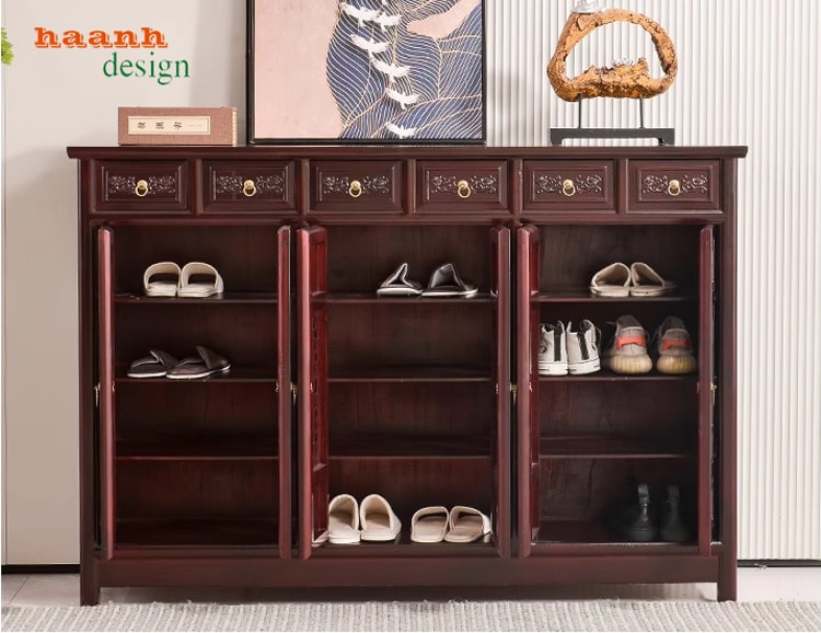 Tủ giày dép gỗ tự nhiên giả cổ