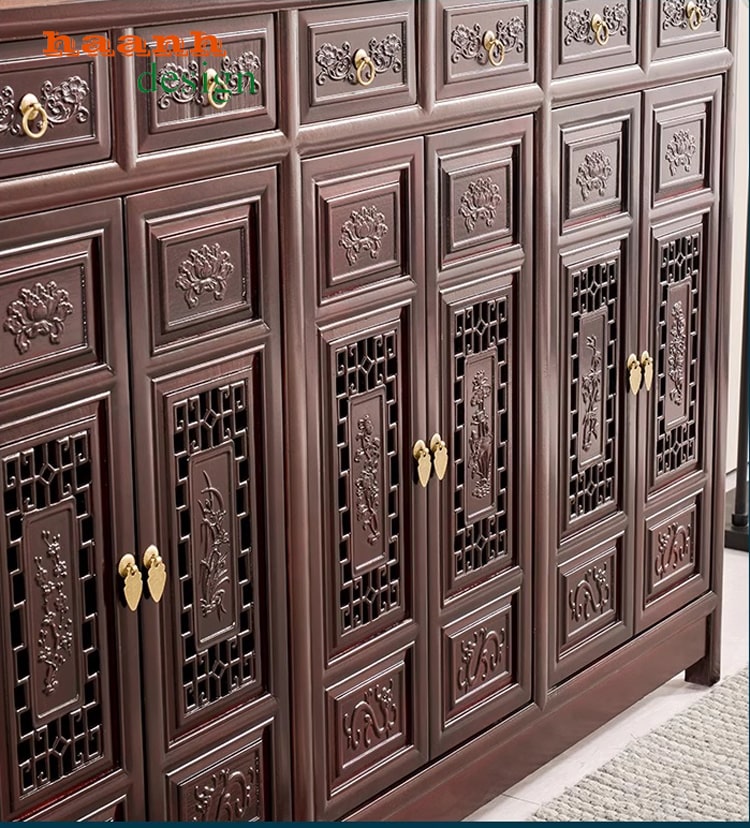 Tủ giày dép gỗ tự nhiên giả cổ