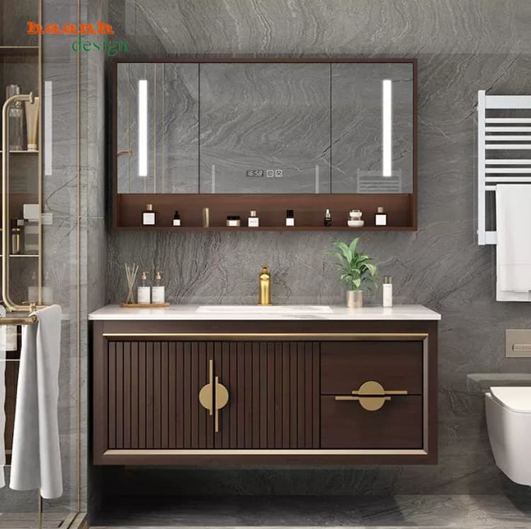Tủ phòng tắm gỗ sồi tự nhiên cao cấp cho gia đình-TGA 002