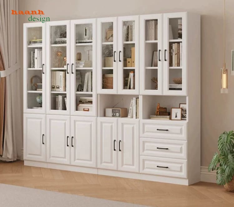 Tủ hồ sơ màu trắng cánh kính, 3 ngăn kéo - THS 019