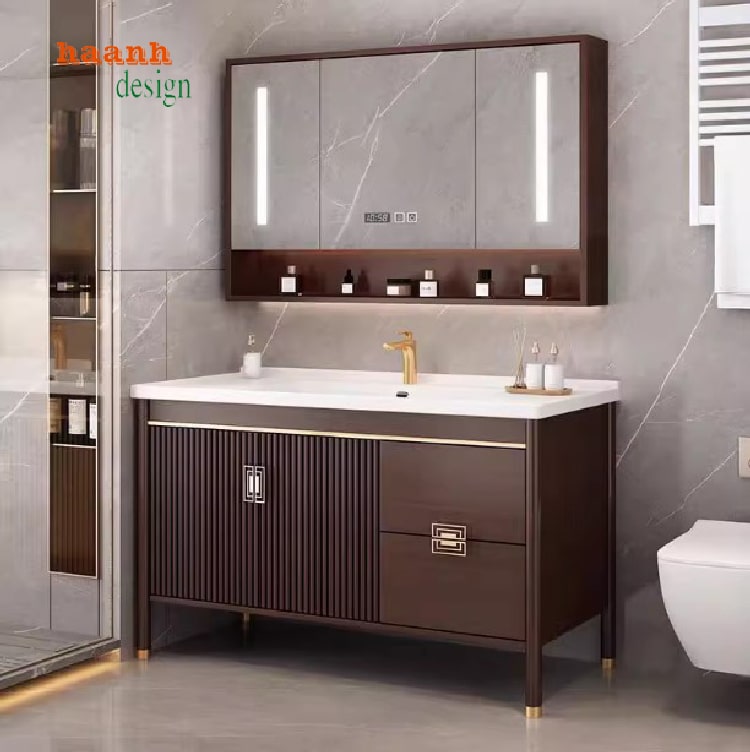 Gương tủ gỗ phòng tắm có đèn LED cảm ứng
