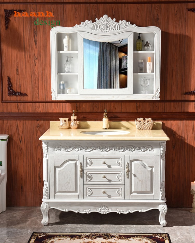 Tủ lavabo gỗ tự nhiên tân cổ điển