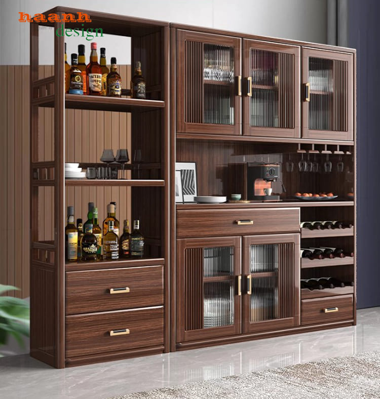 Tủ đựng đồ khô nhà bếp gỗ óc chó tự nhiên cao cấp